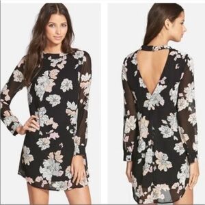Astr Black Floral Shift Dress with Sheer Sleeves Small